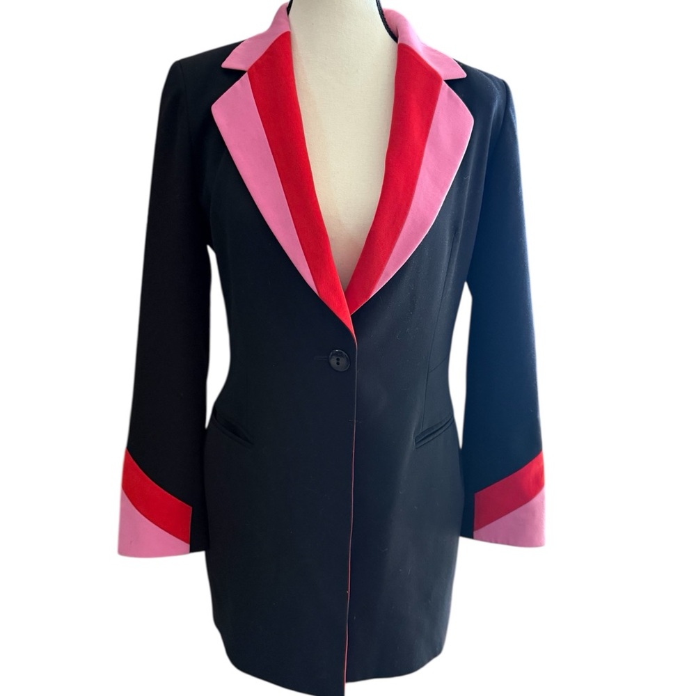 Escada Black Blazer with Pink and Red Details runway dress cuffs